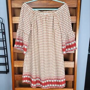 Carolina Belle Cream Bohemian Off Shoulder Shift Dress, Sz 8